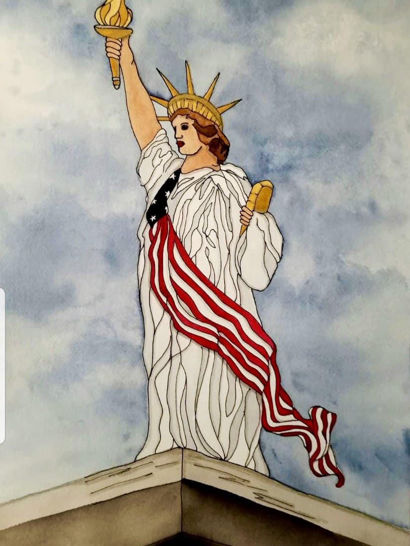 Watercolor painting of Statue of Liberty
